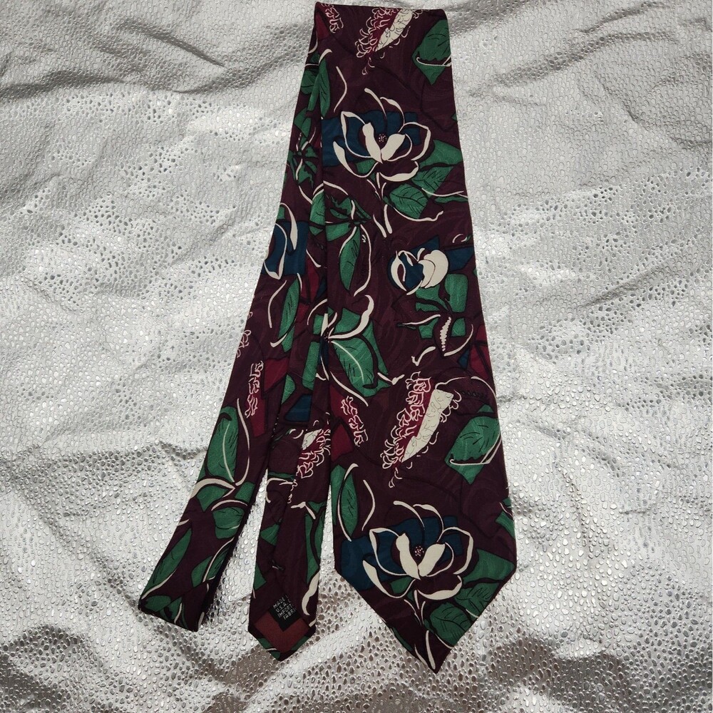 Tie Christian Dior Monsieur Burgundy Floral Necktie Green White Silk USA VTG